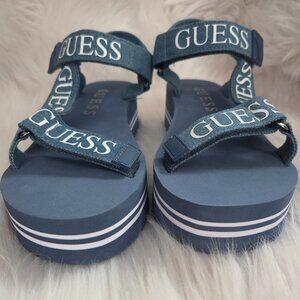 NEW GUESS Women's Avin Logo Sport Denim Sandals Size 7.5